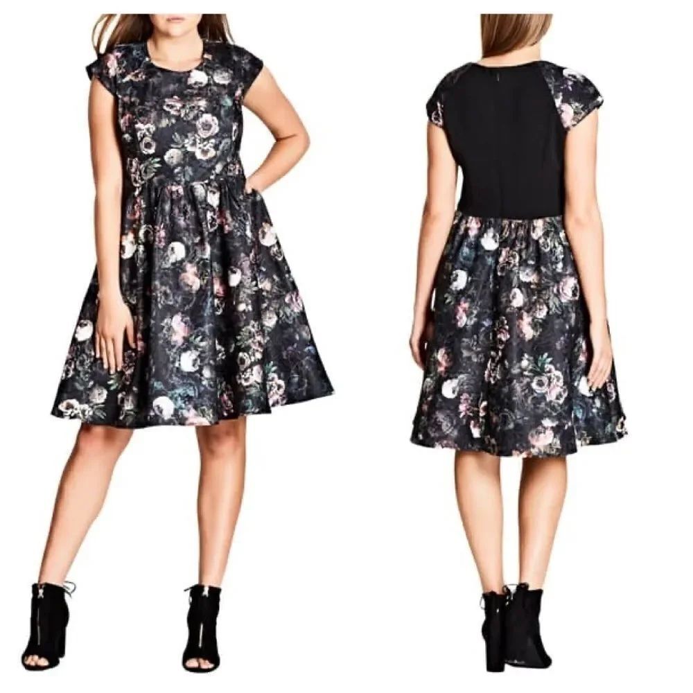 City Chic Vintage Peony Fit & Flare Dress Sz XL/22